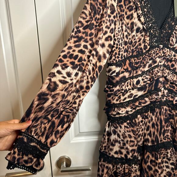 ALLSAINTS - NWT- Zora Evita Lace Trim Printed Dress Leopard Mini | 12 - Picture 11 of 15